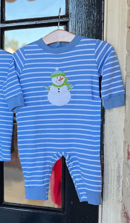 presale LR1070 Christmas Snowman Striped Blue Long Sleeve Jumpsuit