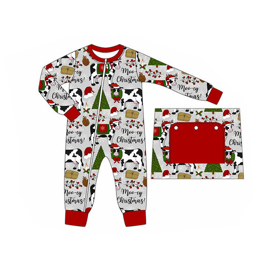 presale LR1075 Christmas tree cow gray red zipper long sleeve jumpsuit