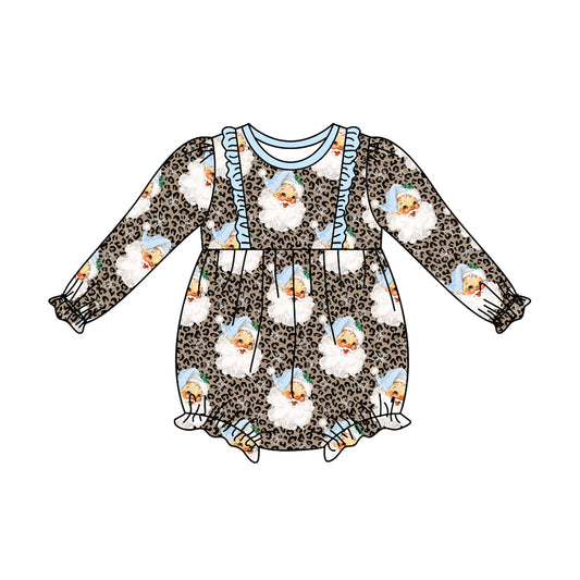 presale LR1078 Santa Leopard Blue Lace Long Sleeve Jumpsuit