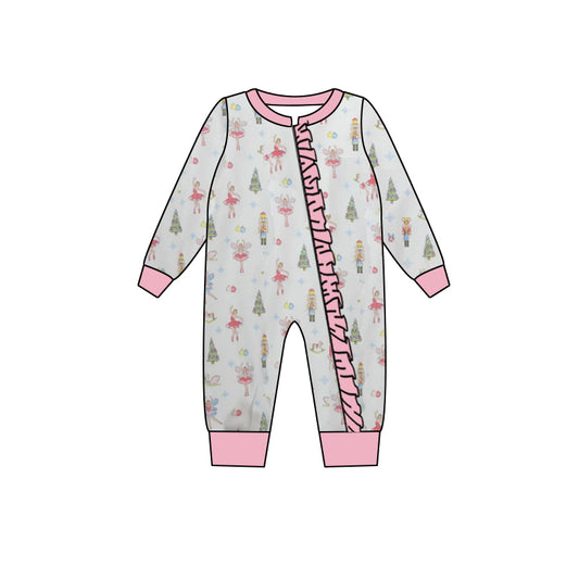 presale LR1079 Christmas Cartoon Nutcracker Lace White Zipper Long Sleeve Jumpsuit