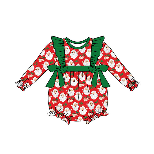 presale LR1087 Santa card green lace bow red long sleeve jumpsuit