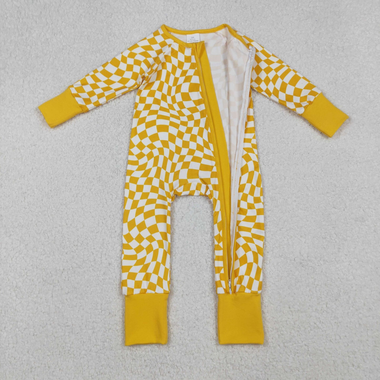 LR1089 Yellow Plaid Zip Long Sleeve Jumpsuit  D 911