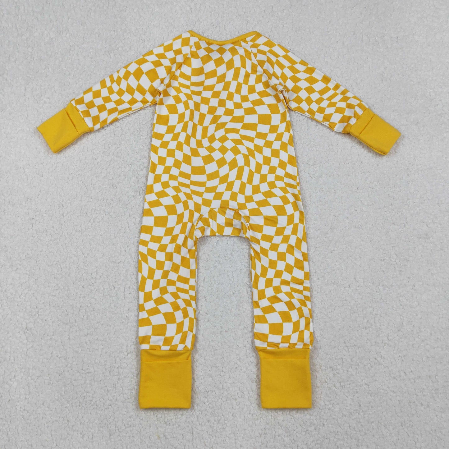 LR1089 Yellow Plaid Zip Long Sleeve Jumpsuit  D 911