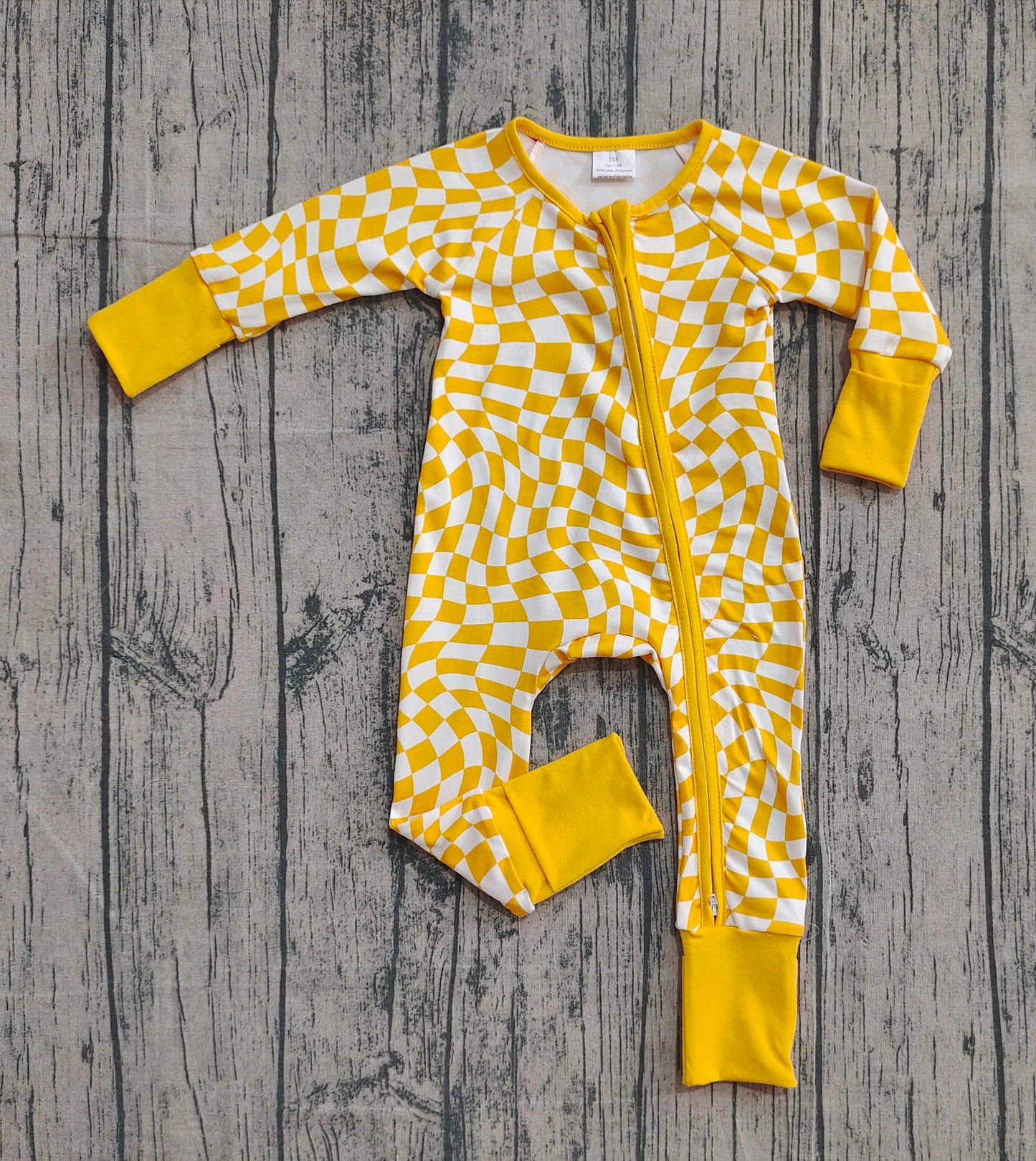 LR1089 Yellow Plaid Zip Long Sleeve Jumpsuit  D 911