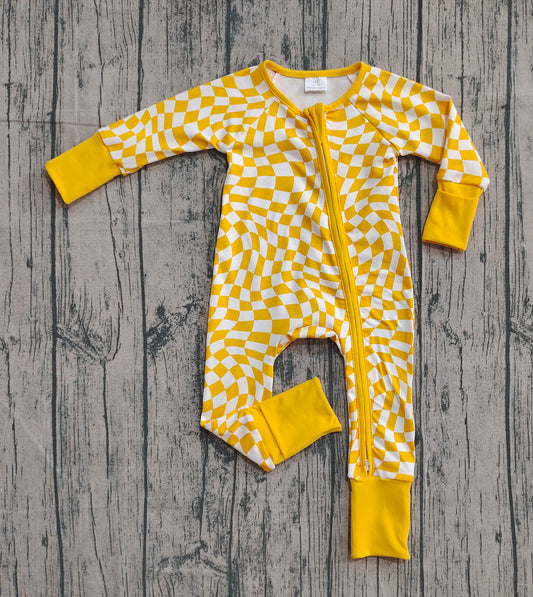 presale LR1089 Yellow Plaid Zip Long Sleeve Jumpsuit  D 911