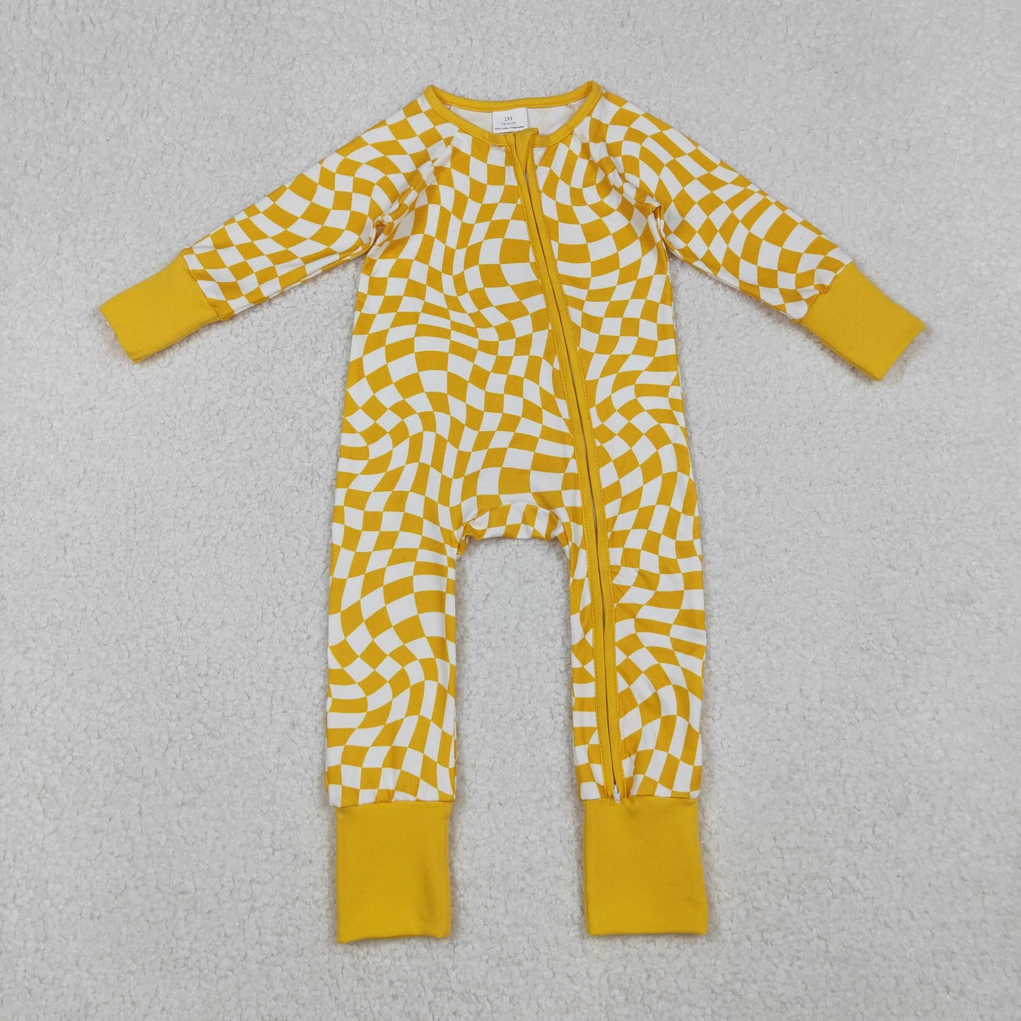 LR1089 Yellow Plaid Zip Long Sleeve Jumpsuit  D 911