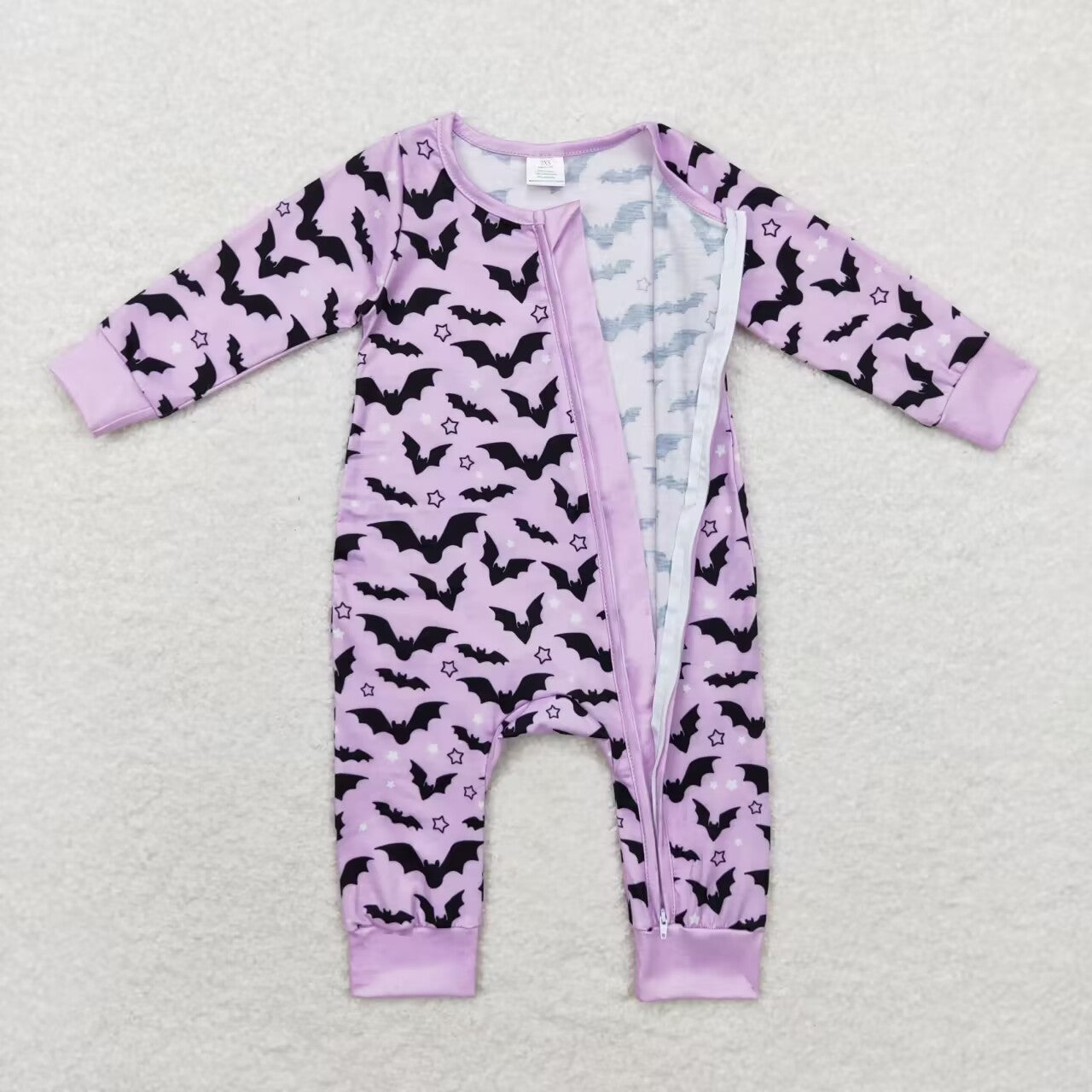 LR1097 Halloween Bat Purple Zipper Long Sleeve Bodysuit