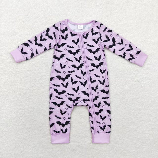 LR1097 Halloween Bat Purple Zipper Long Sleeve Bodysuit