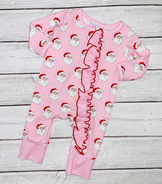 presale LR1099 Santa Pink Lace Zipper Long Sleeve Bodysuit