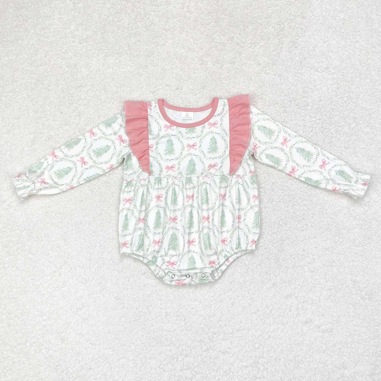 LR1105 Pink lace long-sleeved bodysuit with Christmas tree bow pattern