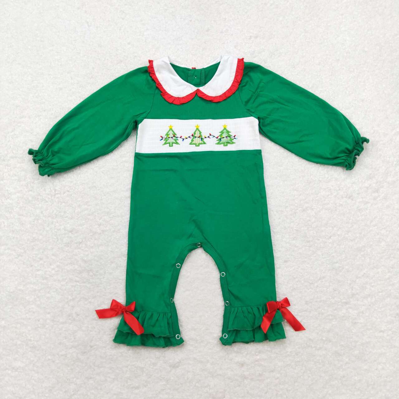 LR1119 Green long-sleeved bodysuit with Christmas tree doll collar