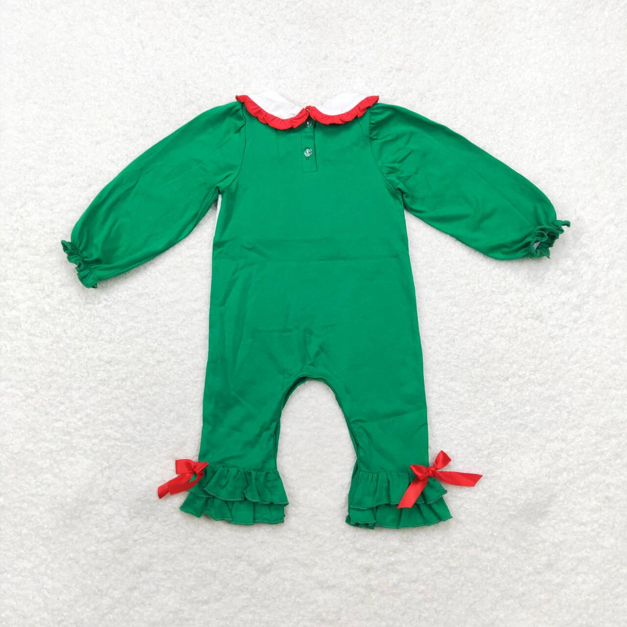 LR1119 Green long-sleeved bodysuit with Christmas tree doll collar