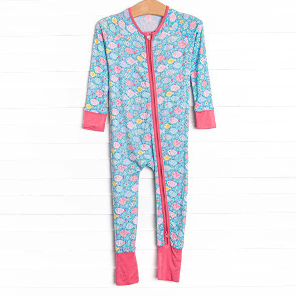 presale LR1121 Blue flower fish zipper long sleeve jumpsuit