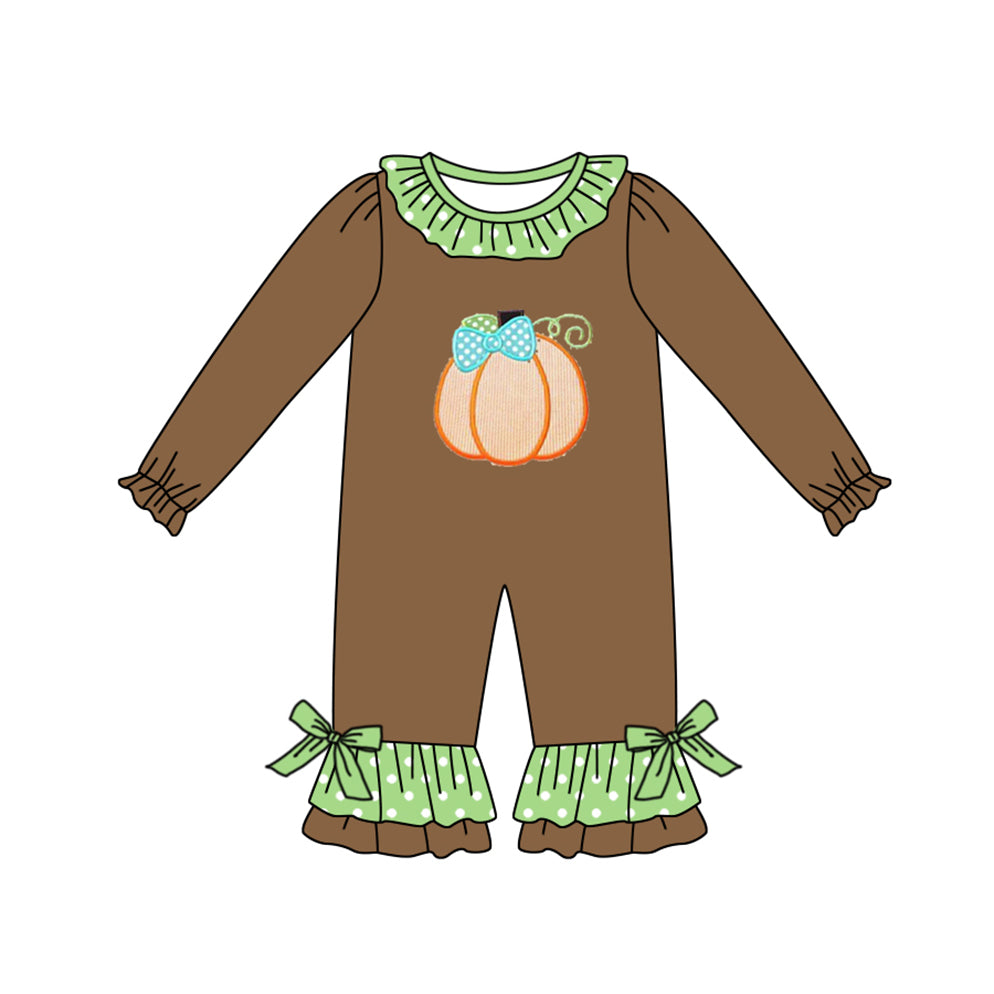 presale LR1123 Bowknot Pumpkin Polka Dot Green Lace Brown Long Sleeve Bodysuit