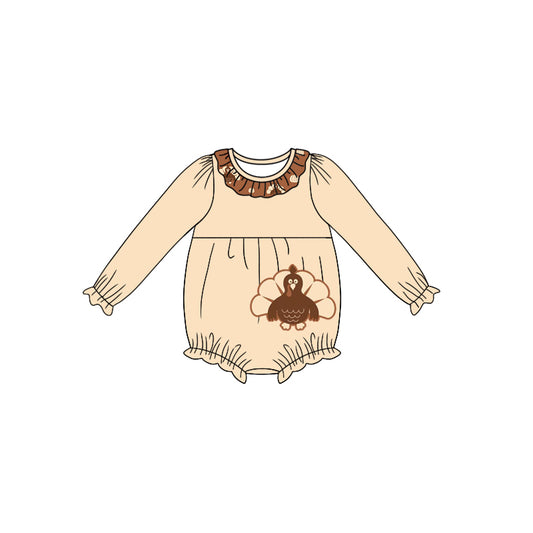 presale LR1127 Turkey Pumpkin Brown Lace Long Sleeve Bodysuit