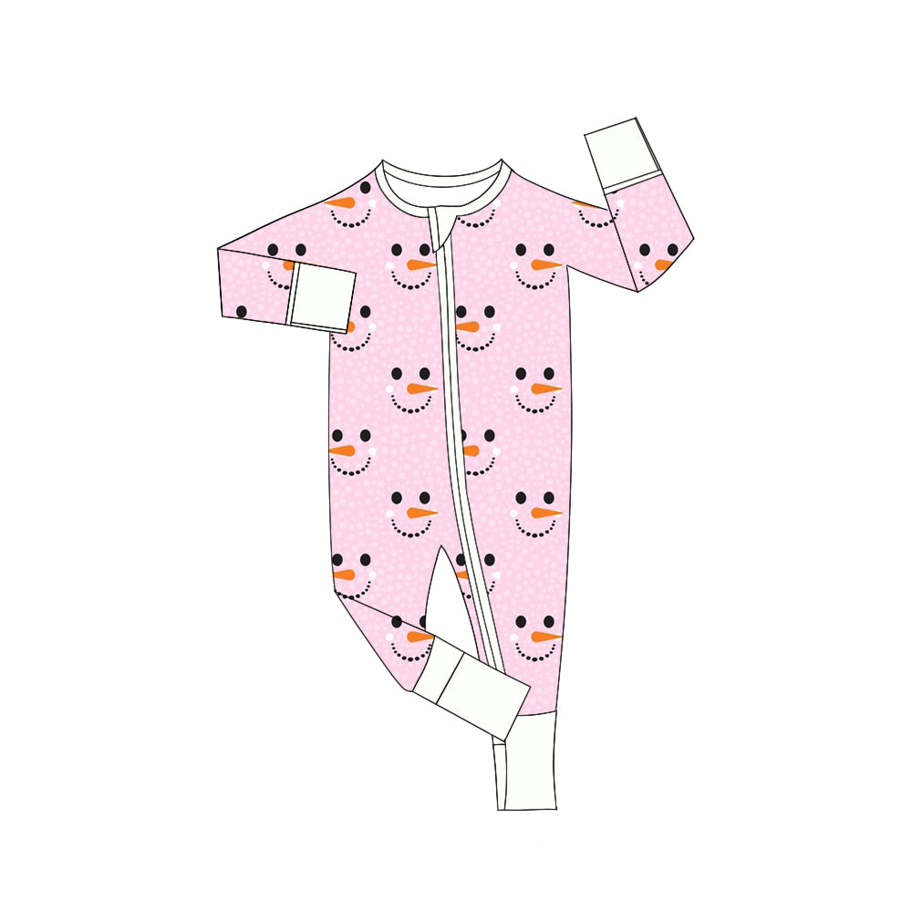 presale LR1128 Snowman Pink Zipper Long Sleeve Bodysuit