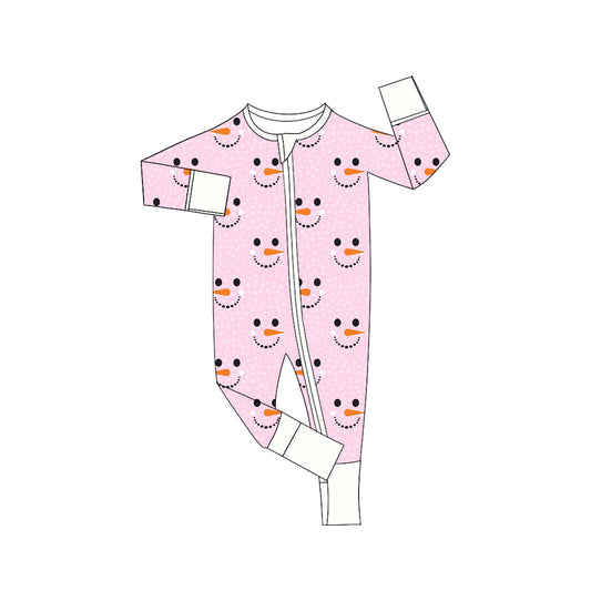 presale LR1128 Snowman Pink Zipper Long Sleeve Bodysuit