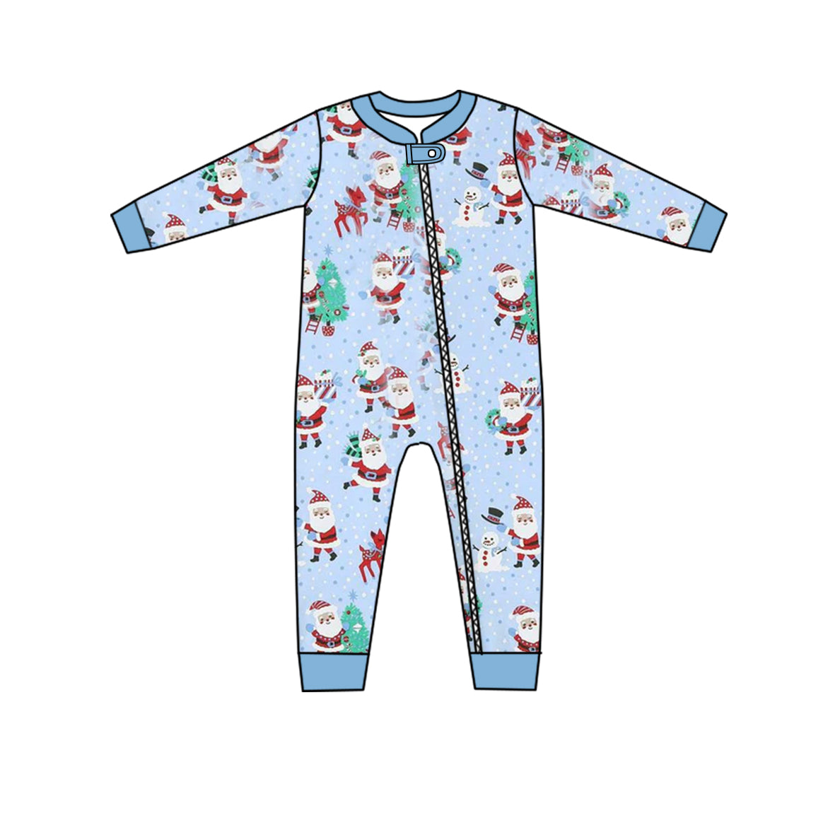 presale LR1131 Santa Snowman Blue Zipper Long Sleeve Bodysuit