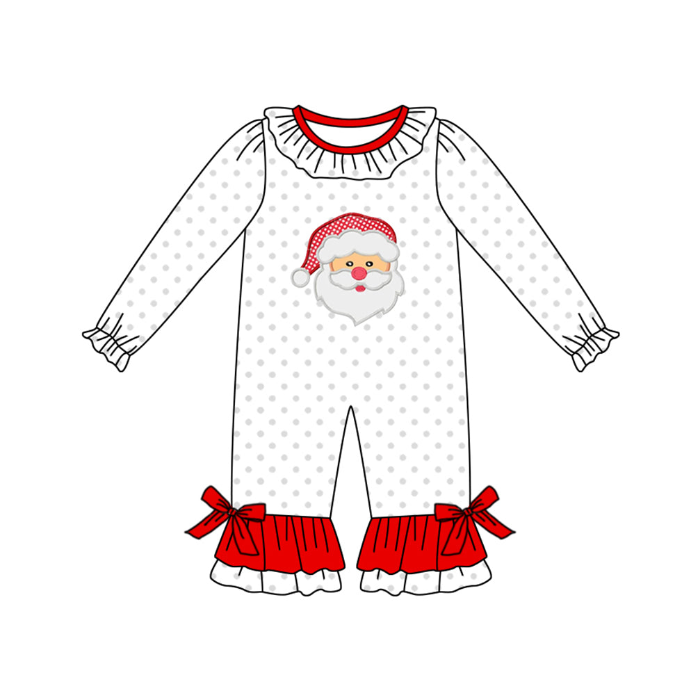 presale LR1134 Santa Claus Polka Dot Red Lace White Long Sleeve Bodysuit