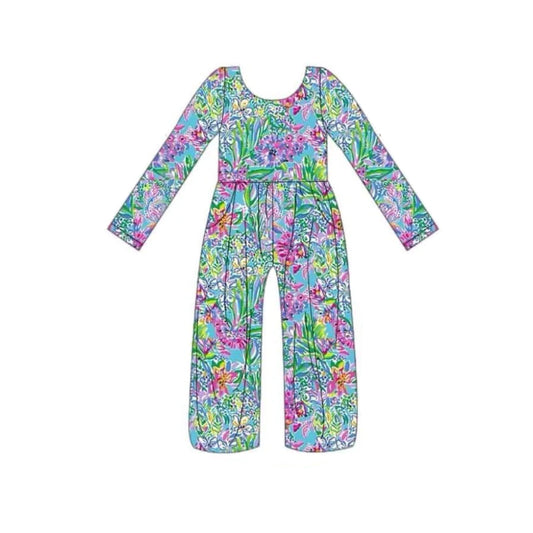 presale LR1142 Blue long-sleeved bodysuit with floral and leaf pockets