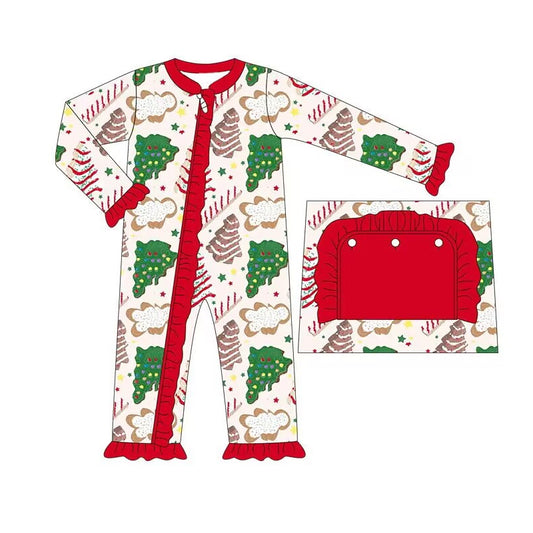 presale LR1149 Christmas Tree Cookie Gingerbread Man Lace Zipper Long Sleeve Bodysuit