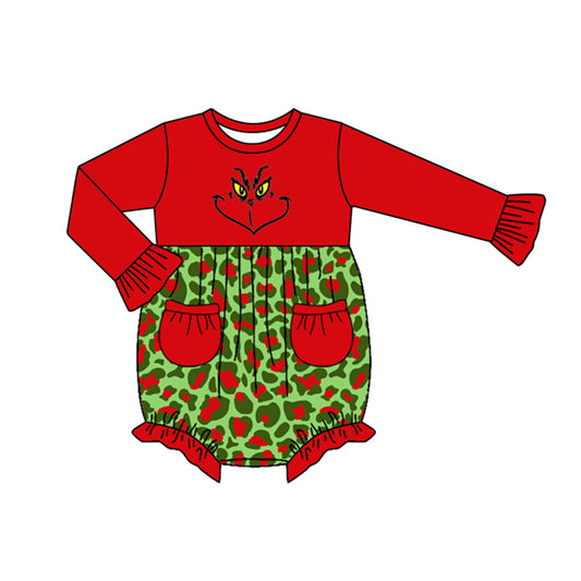 presale LR1151 Red and green leopard print pocket lace long sleeve jumpsuit