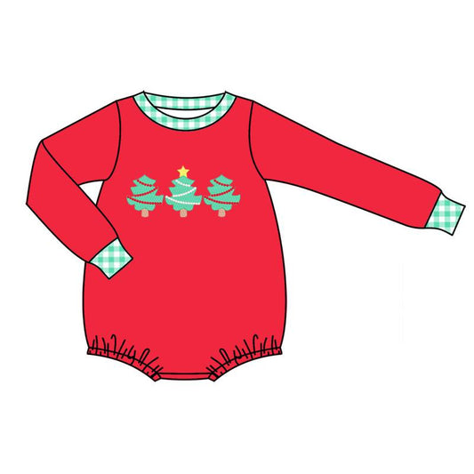 presale LR1162 Christmas Tree Green Plaid Red Long Sleeve Bodysuit