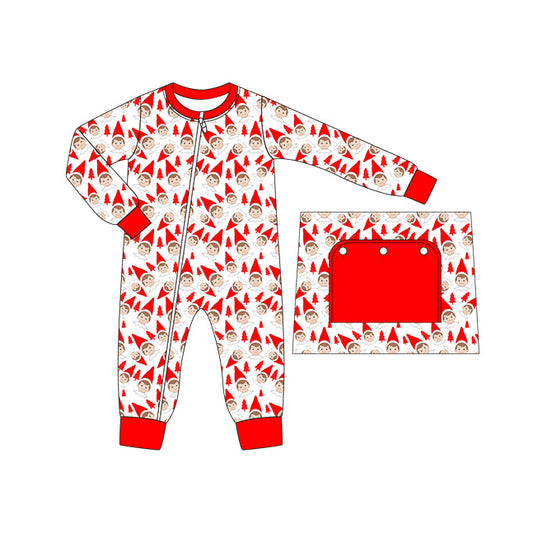 presale LR1168 Christmas Tree Cartoon Elf Red and White Zipper Long Sleeve Bodysuit