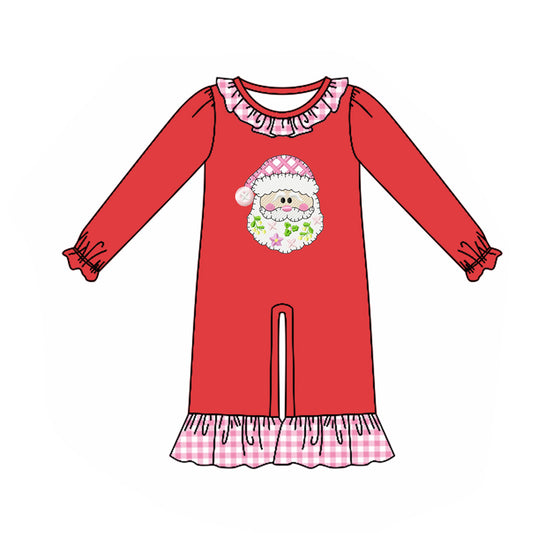 presale LR1170 Santa Claus Pink Plaid Red Long Sleeve Bodysuit