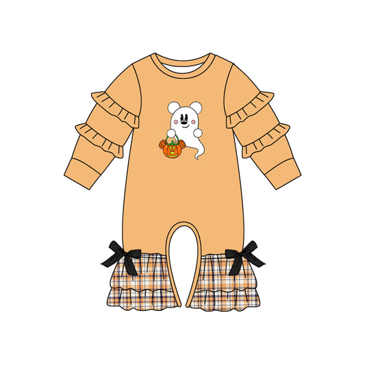 presale LR1193 Ghost Pumpkin Orange Lace Long Sleeve Bodysuit