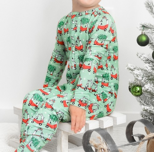 presale LR1194 Christmas Tree Tour Car Green Zipper Long Sleeve Bodysuit