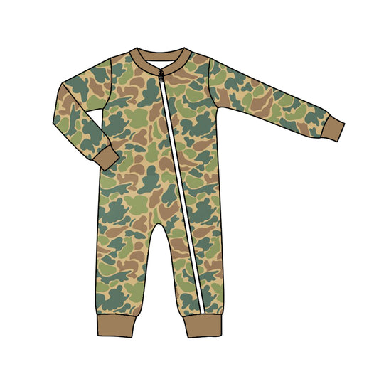 presale LR1203 Brown Green Camouflage Zipper Long Sleeve Bodysuit