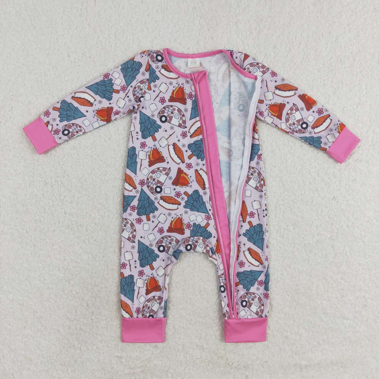 LR1210 Bamboo Christmas Tree Fireplace Zip-Up Long Sleeve Bodysuit