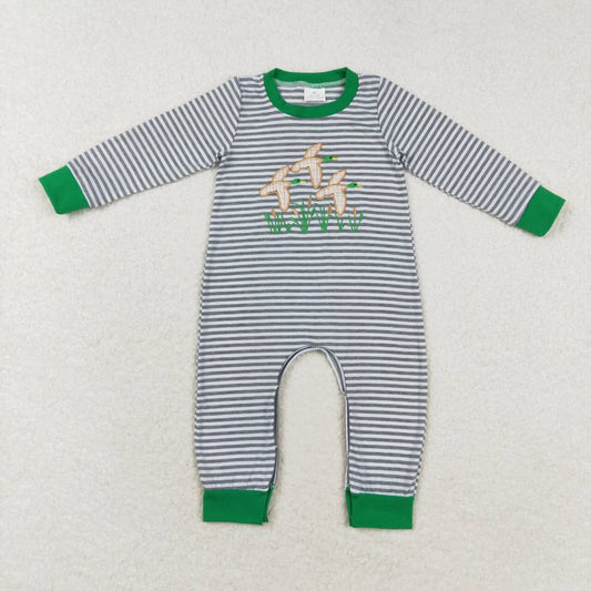 LR1217 Duck Stripe Green Trim Long Sleeve Bodysuit