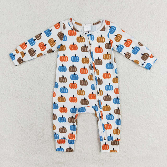 LR1218 Boys Colorful Pumpkin Zipper Long Sleeve Bodysuit