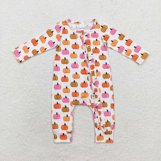 LR1219 Girls Colorful Pumpkin Zipper Long Sleeve Bodysuit