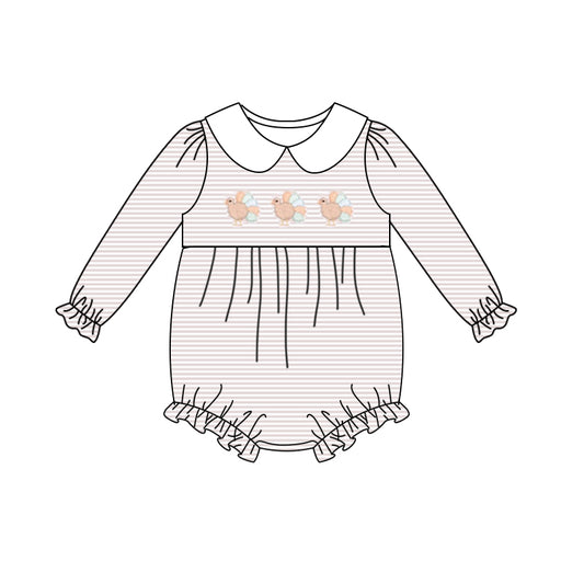 presale LR1221 Girls Turkey Stripe Baby Collar Long Sleeve Bodysuit