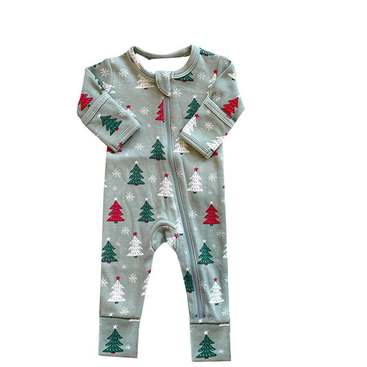 presale LR1226 Snowflake Colored Christmas Tree Green Zipper Long Sleeve Bodysuit