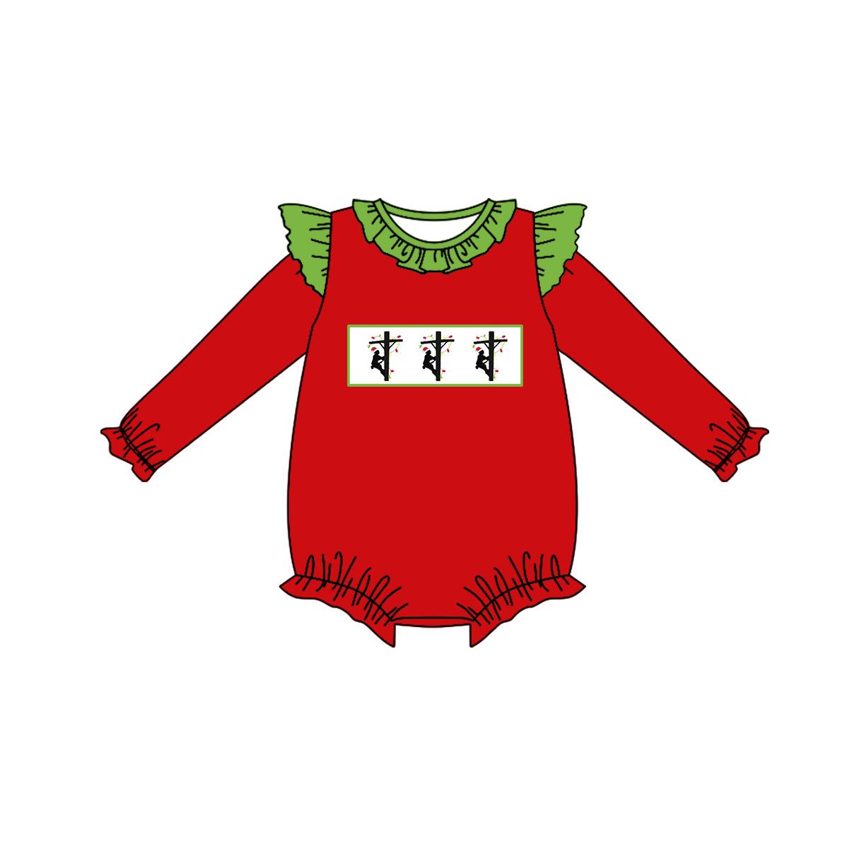 presale LR1232 Christmas Electric Wire Repair Worker Green Lace Red Long Sleeve Bodysuit