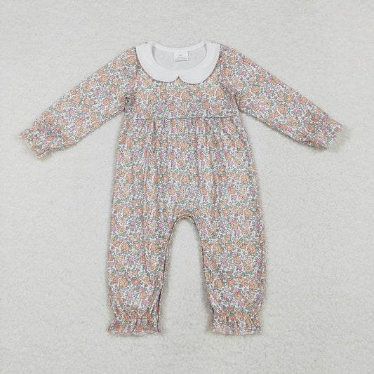 LR1238 Yellow and orange floral print long-sleeved bodysuit with baby collar