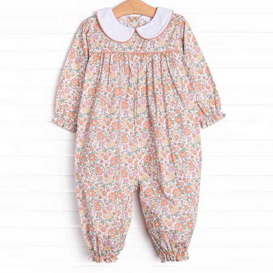 presale LR1238 Yellow and orange floral print long-sleeved bodysuit with baby collar