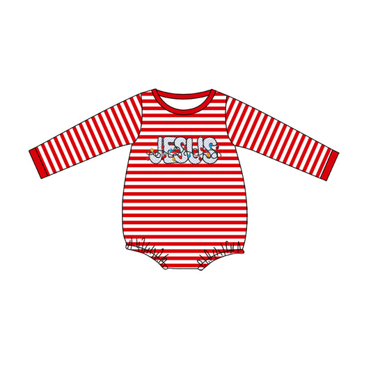 presale LR1243 Boys Jesus Red Striped Long Sleeve Bodysuit