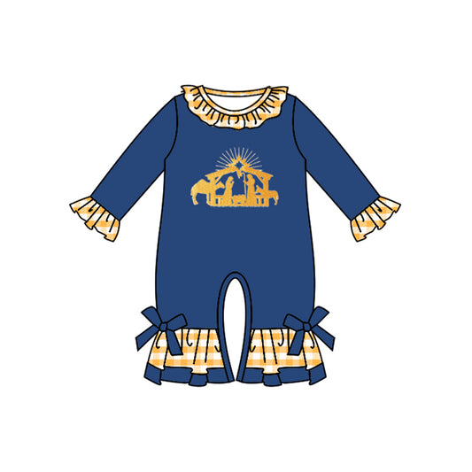 presale LR1244 Jesus Yellow Plaid Navy Long Sleeve Bodysuit