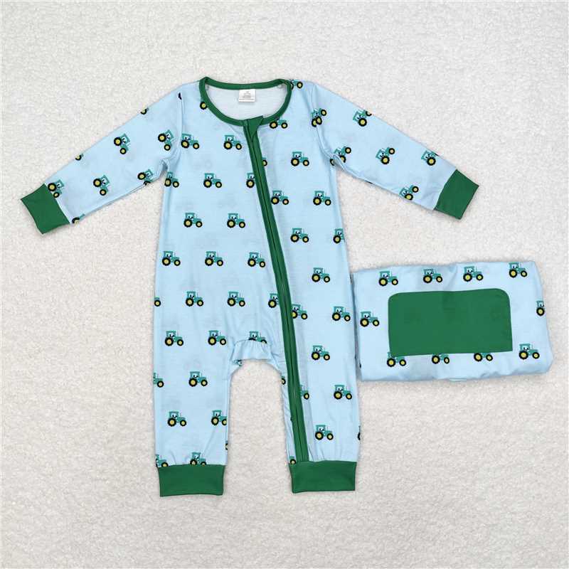 Match Baby Boys Green Tractors Bamboo Rompers Pajamas Clothes Sets D 3.27