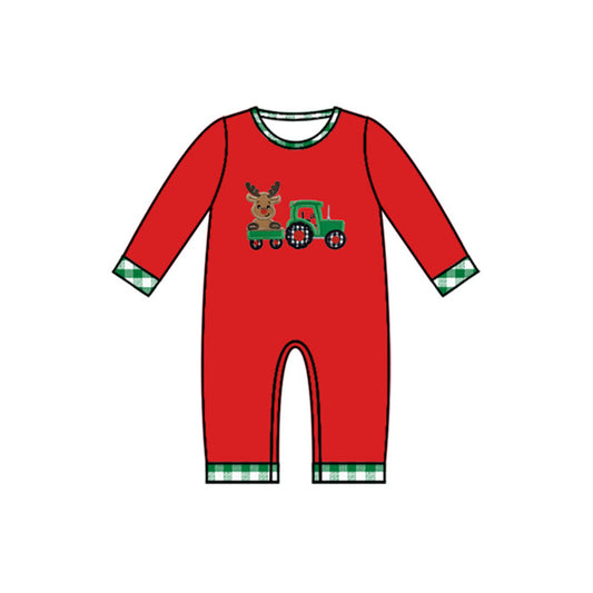 presale LR1262 Christmas Reindeer Truck Green Plaid Red Long Sleeve Bodysuit