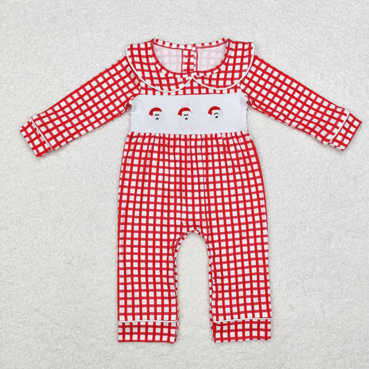 LR1263 Santa Claus Red Plaid Doll Collar Long Sleeve Bodysuit