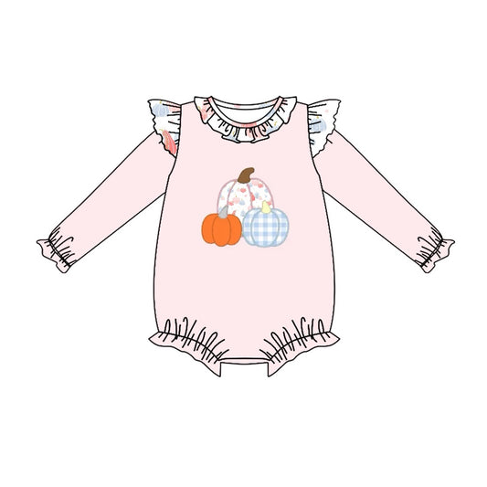 presale LR1269 Plaid Pumpkin Lace Pink Long Sleeve Bodysuit