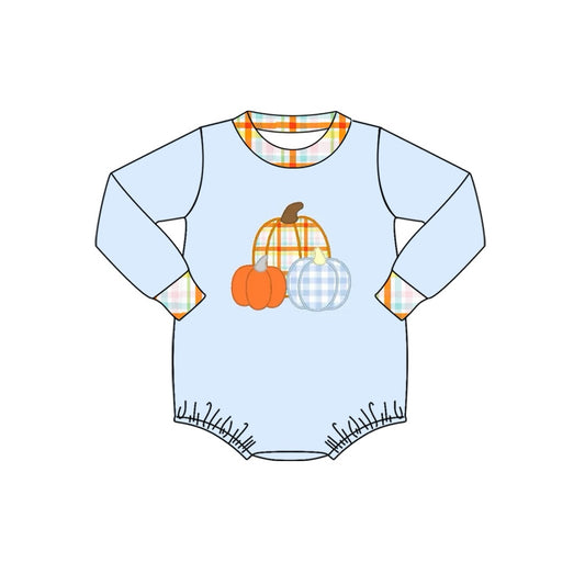presale LR1270 Colorful Plaid Pumpkin Blue Long Sleeve Bodysuit