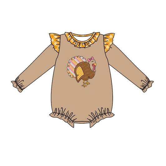 presale LR1271 Colorful Striped Turkey Orange Plaid Brown Long Sleeve Bodysuit