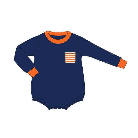 presale LR1281 Navy blue long-sleeved bodysuit with orange stripes and pockets